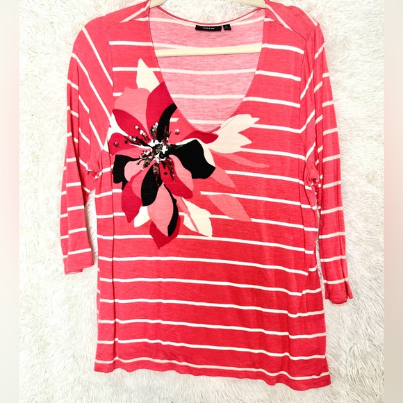 Apt. 9 Orange Striped Shirt sequins floral perfect for Fall Halloween - Picture 4 of 5